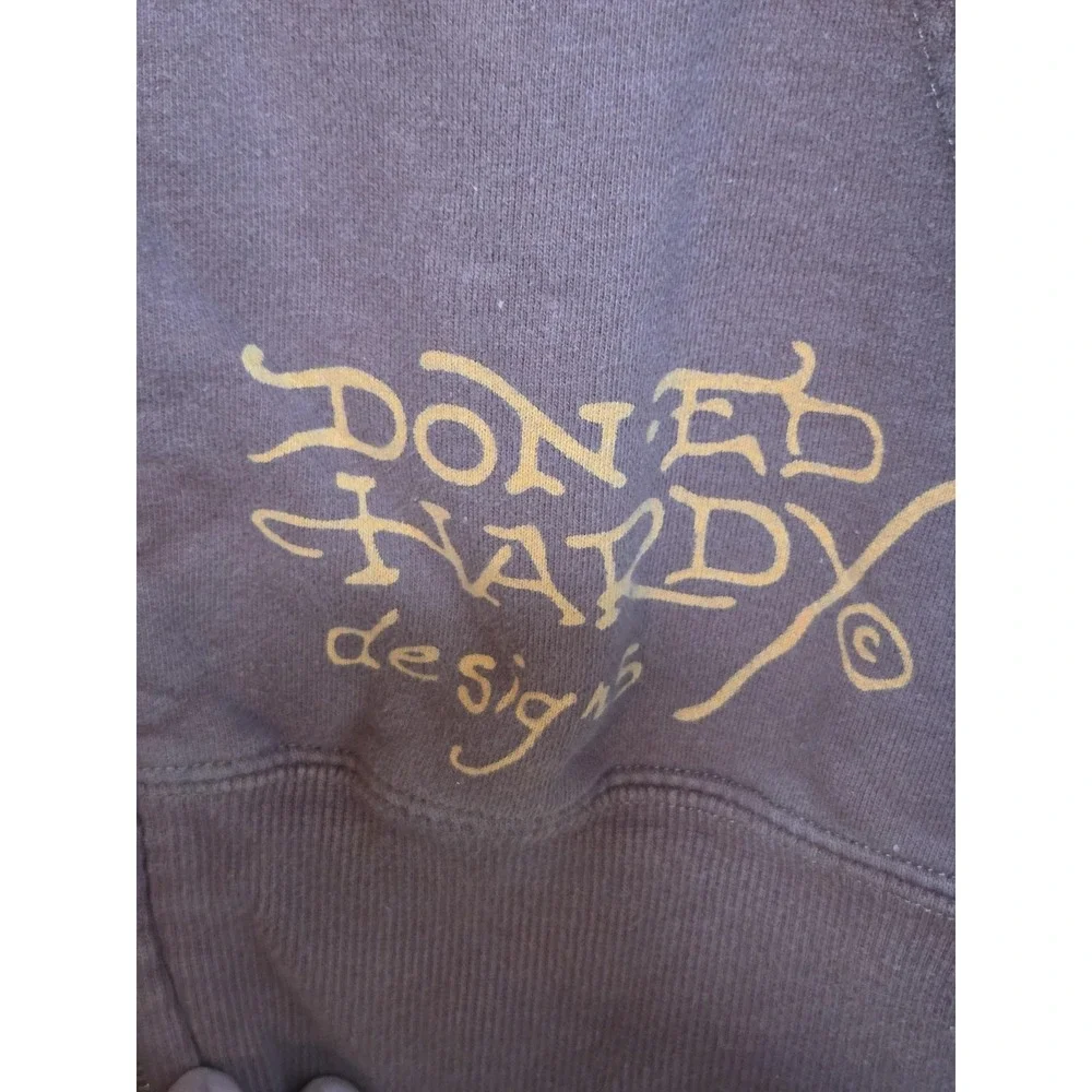 Ed Hardy Sweatshirt Mens XL Brown Full Zip Fleece New York City Tattoo Graphic - Picture 5 of 13